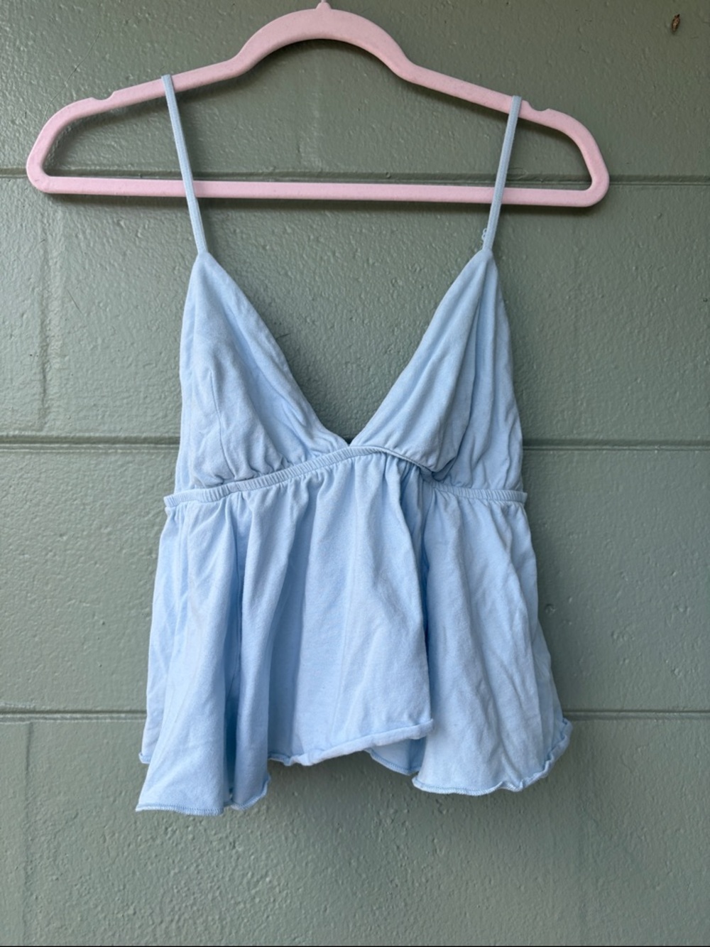 Light Blue Spaghetti Strap Peplum Tank Top